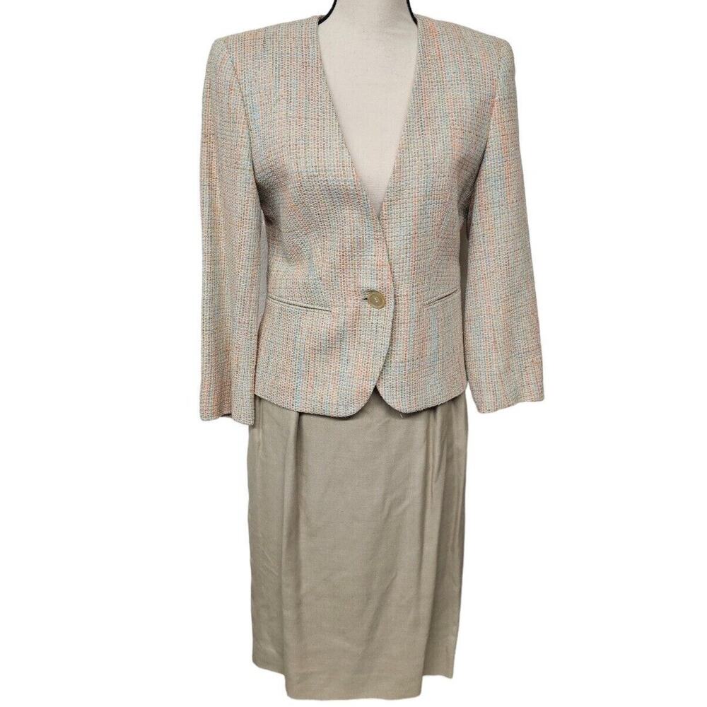 Vintage 80s Suit Skirt Tweed Blazer Size 4 Midi Light Academia Lined Office